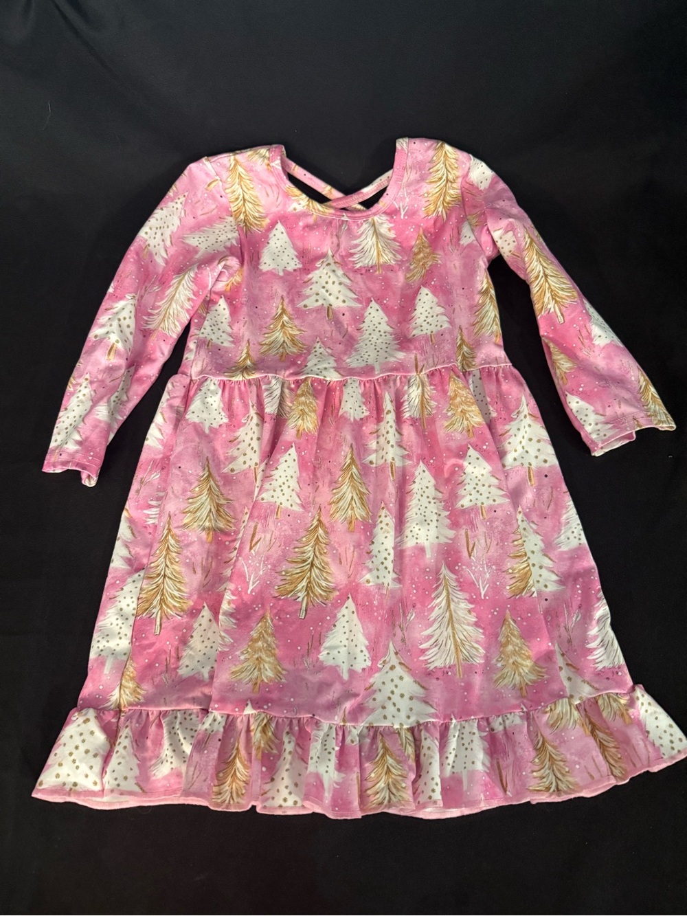 Girls Pink Holiday Tree Dress